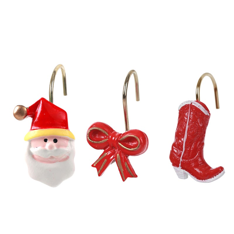 Twofishes Xmas Glod Boots Shower Curtain Hooks Set of 12 Decorative Rust Proof Christmas Red Boots Shower Curtain Rings Pack of 12 (Red) - Image 5